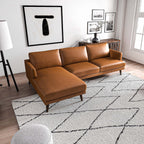 Light Brown L-Shaped Sectional Sofa with Solid Eucalyptus Wood Frame
