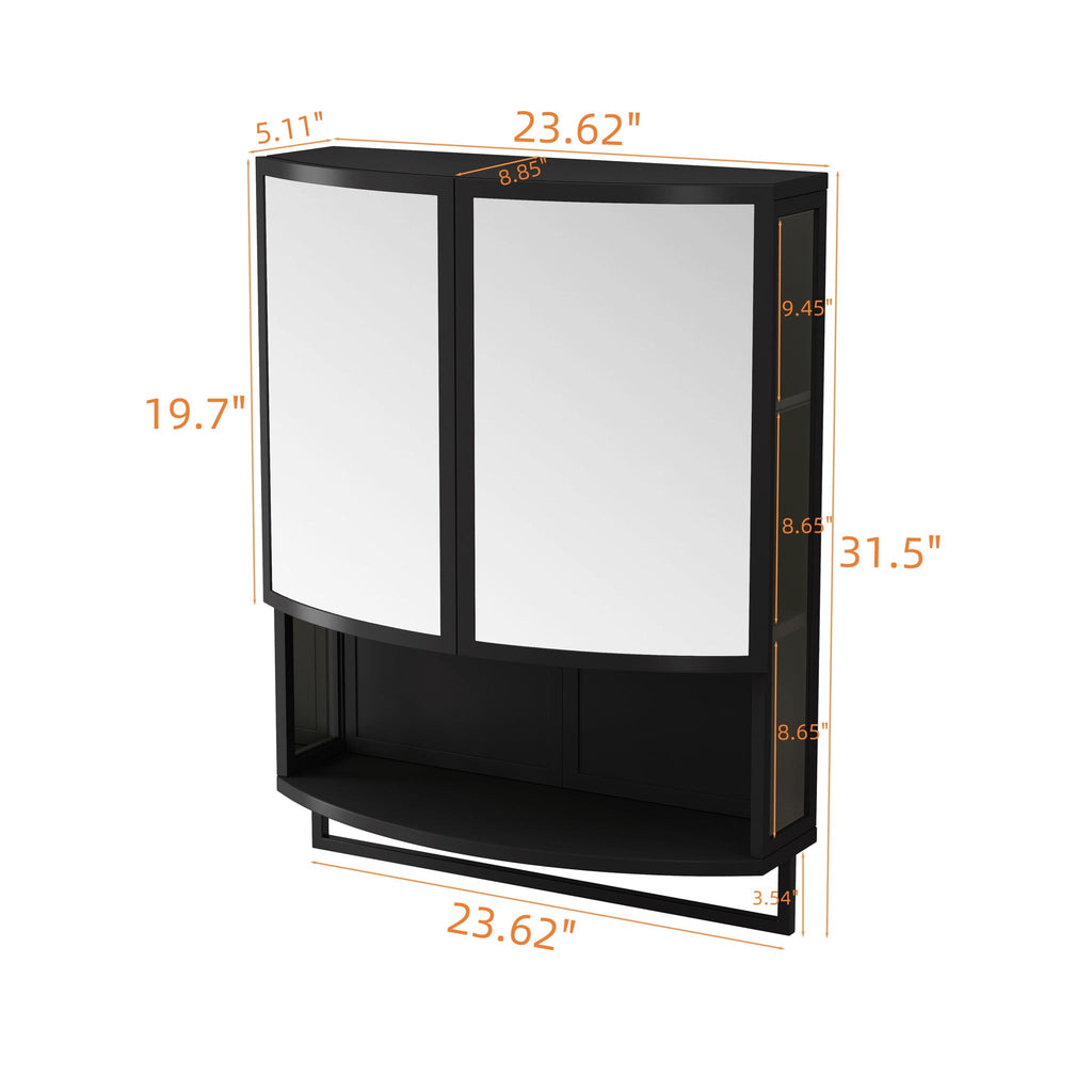 Arched Glass Double Door Wardrobe with Shatterproof Mirror - Black or White