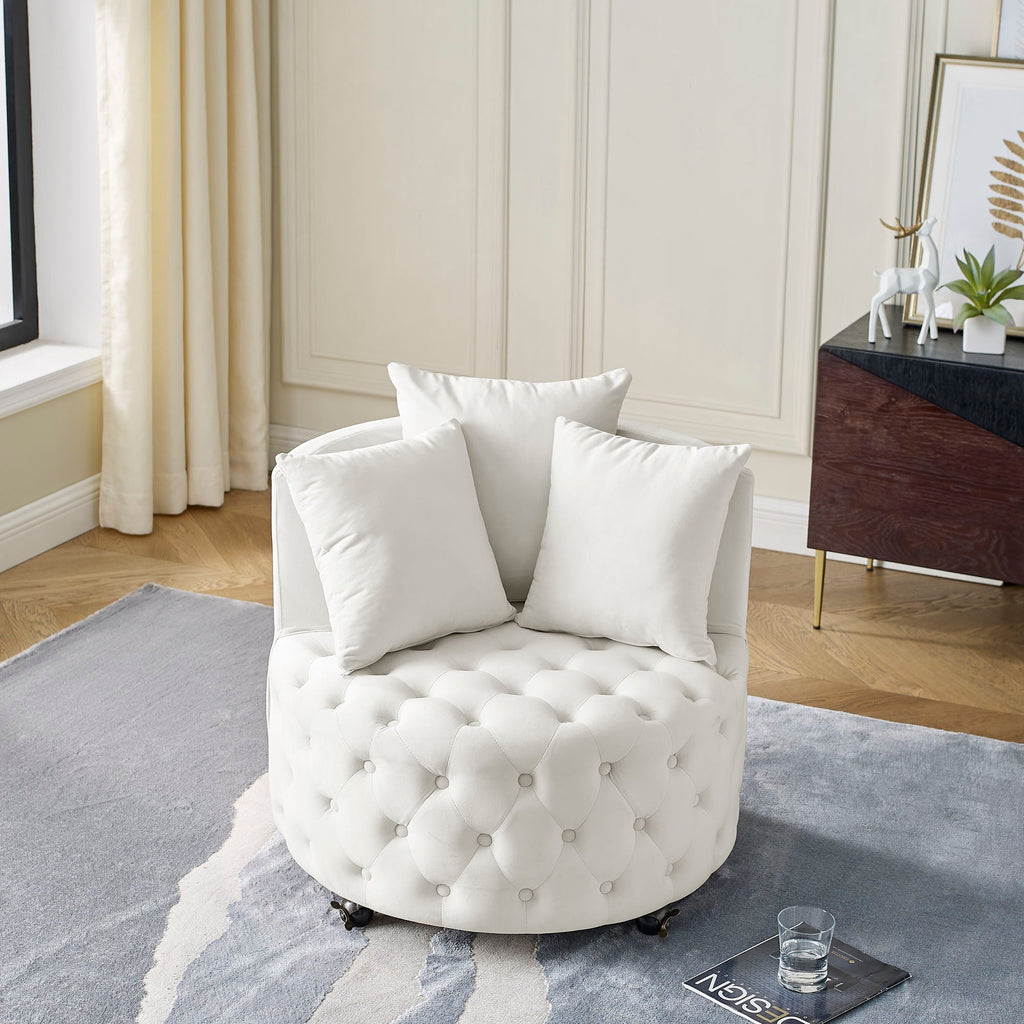 Modern Upholstered Swivel Chair with Button Tufted Design and Movable Wheels - Multiple Colors
