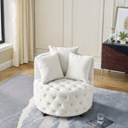 Modern Upholstered Swivel Chair with Button Tufted Design and Movable Wheels - Multiple Colors