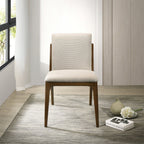 Elegant Dining Chair Set with Upholstered Fabric - Light Brown or Beige