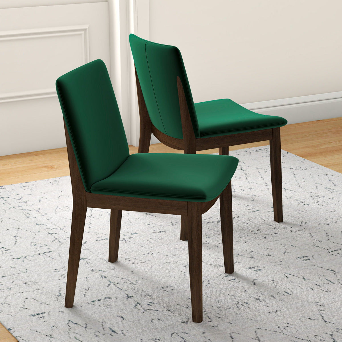 Mid-Century Modern Solid Wood Dining Chair Set with Fabric Upholstery - Multiple Colors