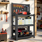 3-Tier Heavy-Duty Metal Storage Shelving Unit with Pegboard - Metal
