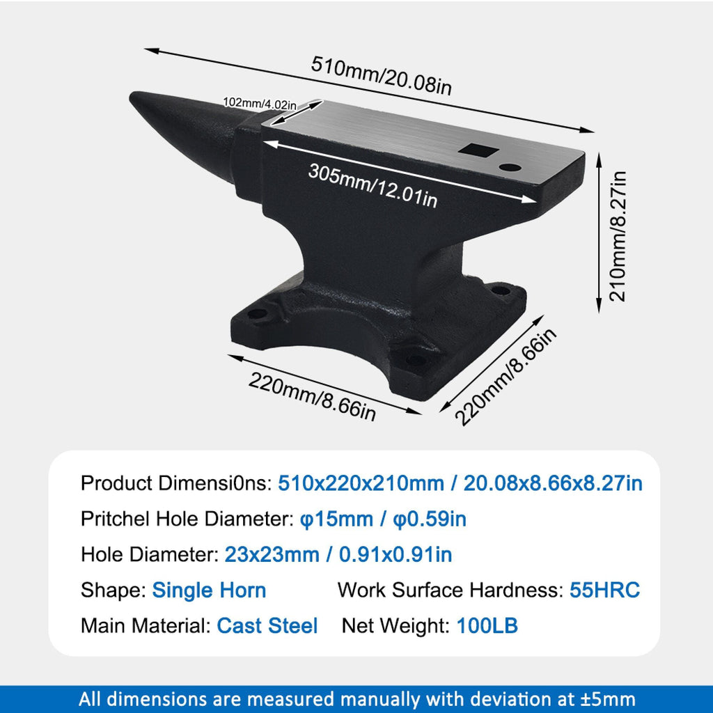 Cast Steel Single Horn Anvil with Polished Surface - Black