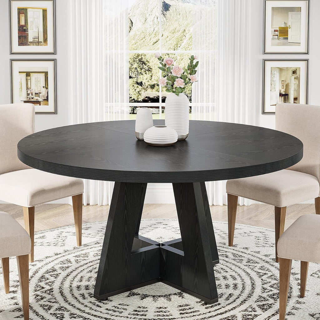 Round Dining Cross Base Kitchen Table with Engineered Wood - Assorted Colors