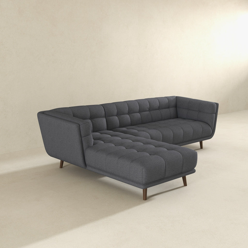 L Shape Sectional Sofa Tufted with Mid-Century Modern Design - Dark Gray or Beige