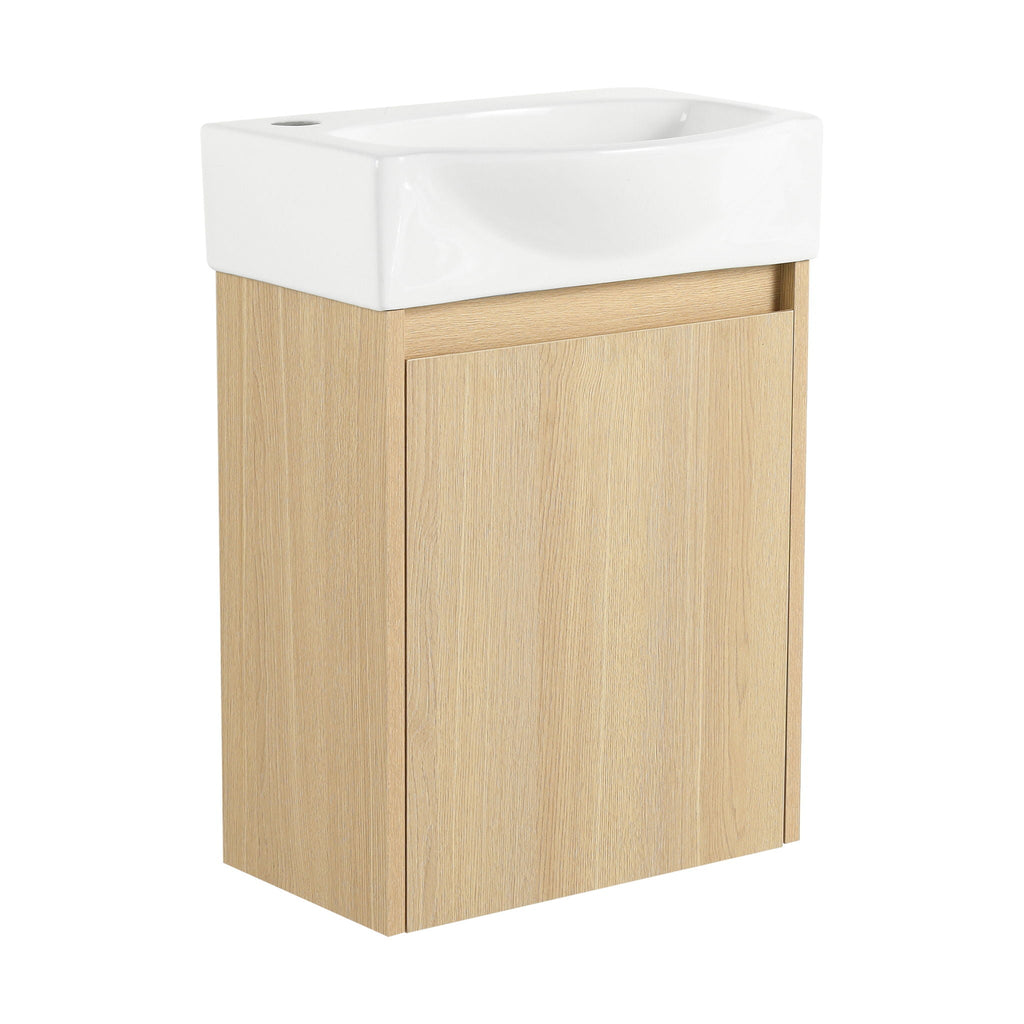 Modern Bathroom Vanity with Ceramic Basin and Storage Cabinet - Light Brown, Black, or White