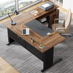 L-Shaped Executive Desk with File Cabinet and Storage Drawers - Light Brown or Dark Gray