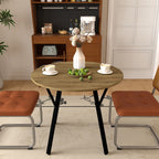 Round Dining Table for 2-4 People with Sturdy Metal Frame - Rustic Brown