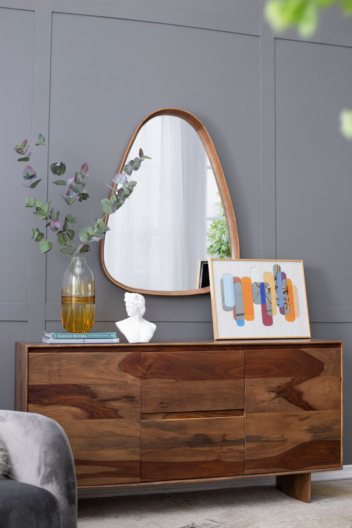 Irregular Mirror With Frame Wall Mirror - Brown