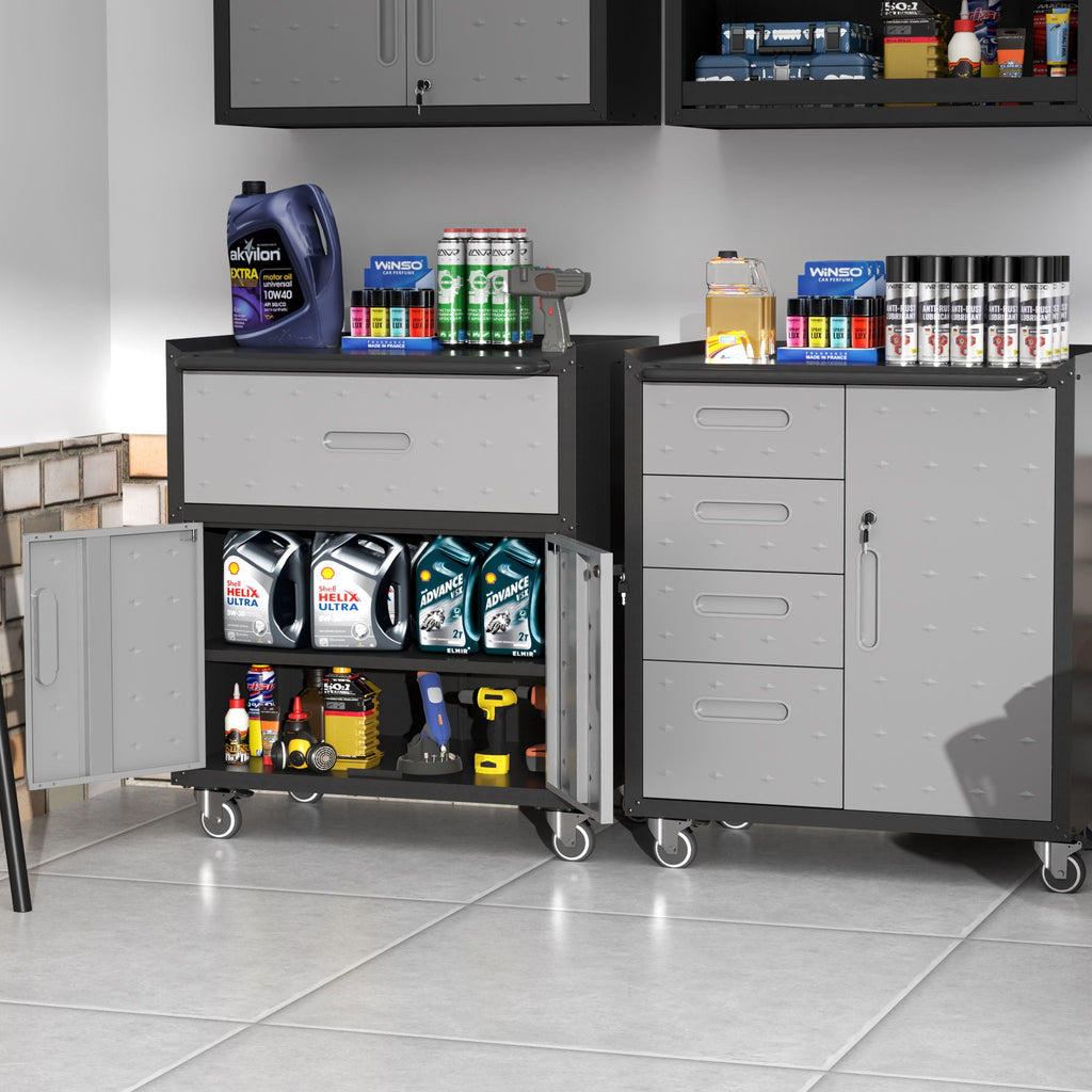 Sturdy Metal Tool Cabinet with Drawer & Locking Doors - Mobile Garage Storage
