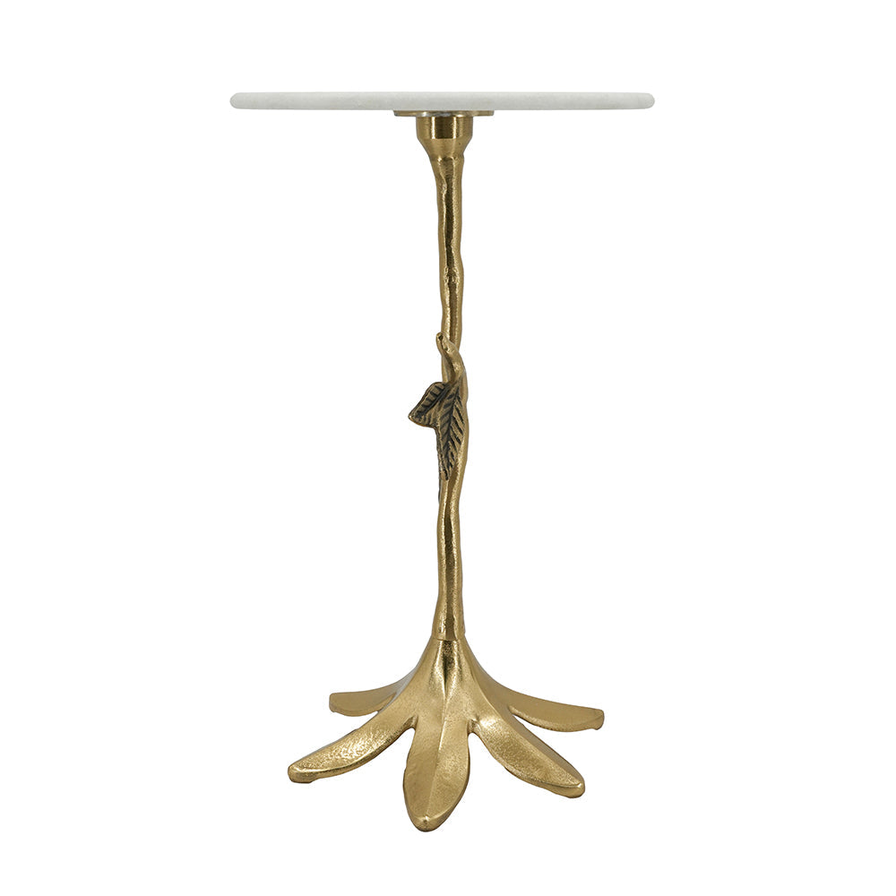 Leafy Branch Side Table with Marble Top - Gold Finish