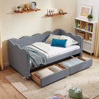 Gingham Daybed with USB Charging Port and Wave-Shaped Design - Multiple Colors