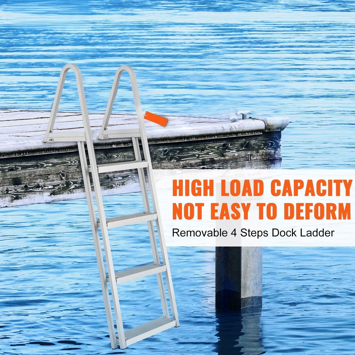 Dock Ladder with 4 Removable Steps and 350 lbs Capacity - Aluminum Alloy