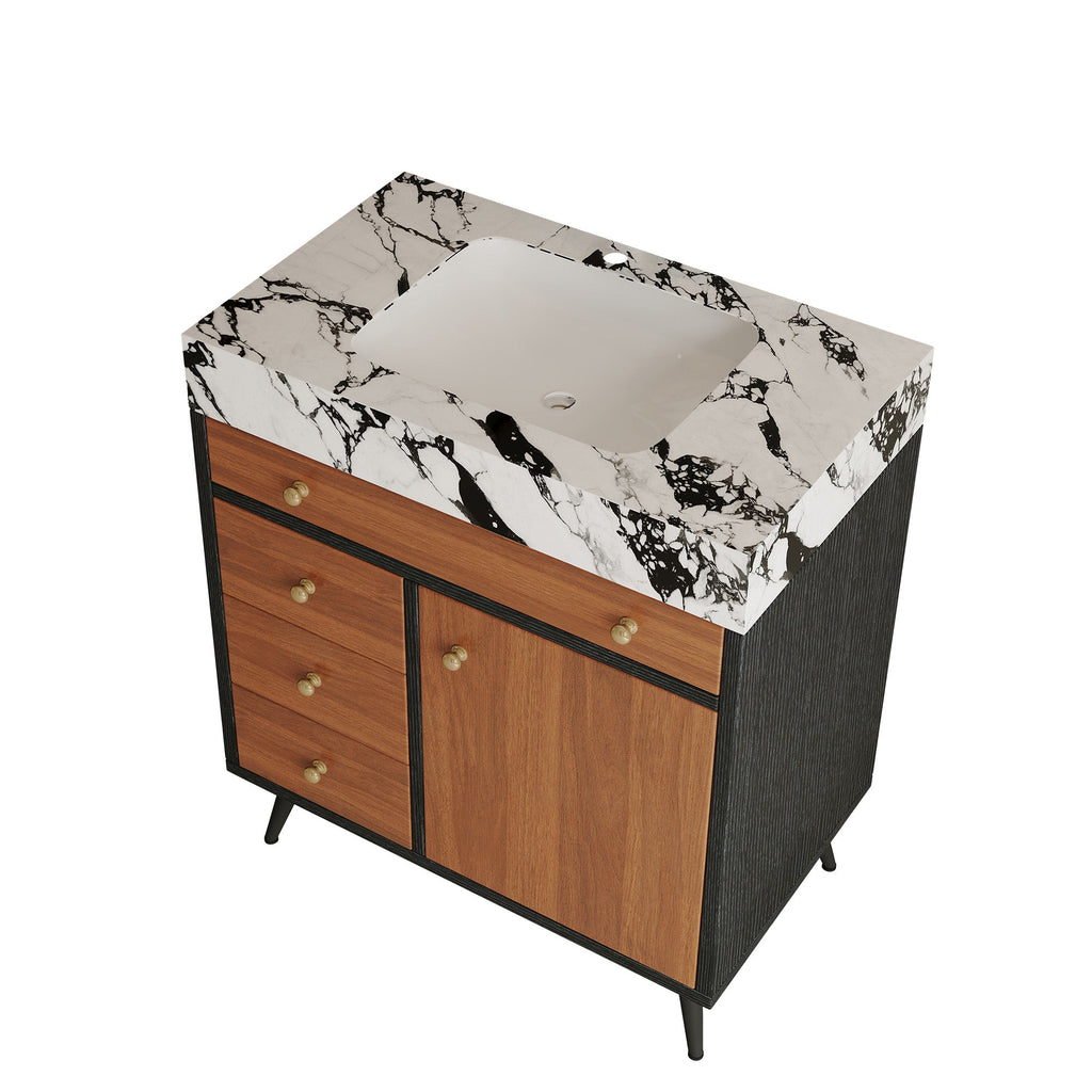 Modern Free-Standing Bathroom Vanity with Ceramic Sink & Sintered Stone Top - White
