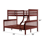 Twin Over Full Bunk Bed with Secure Ladder and Slat System - Dark Red or Gray