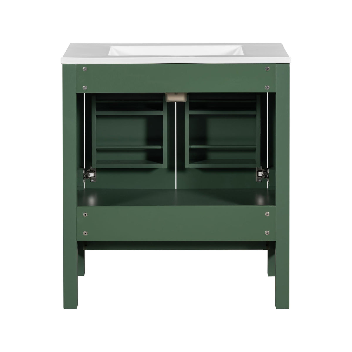 Green Bathroom Vanity with Single Undermount Sink and Storage - Solid Wood