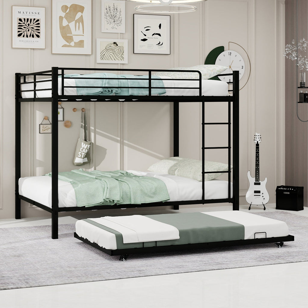 Iron Full-Size Bunk Bed with Safety Rails - Modern Minimalist Design