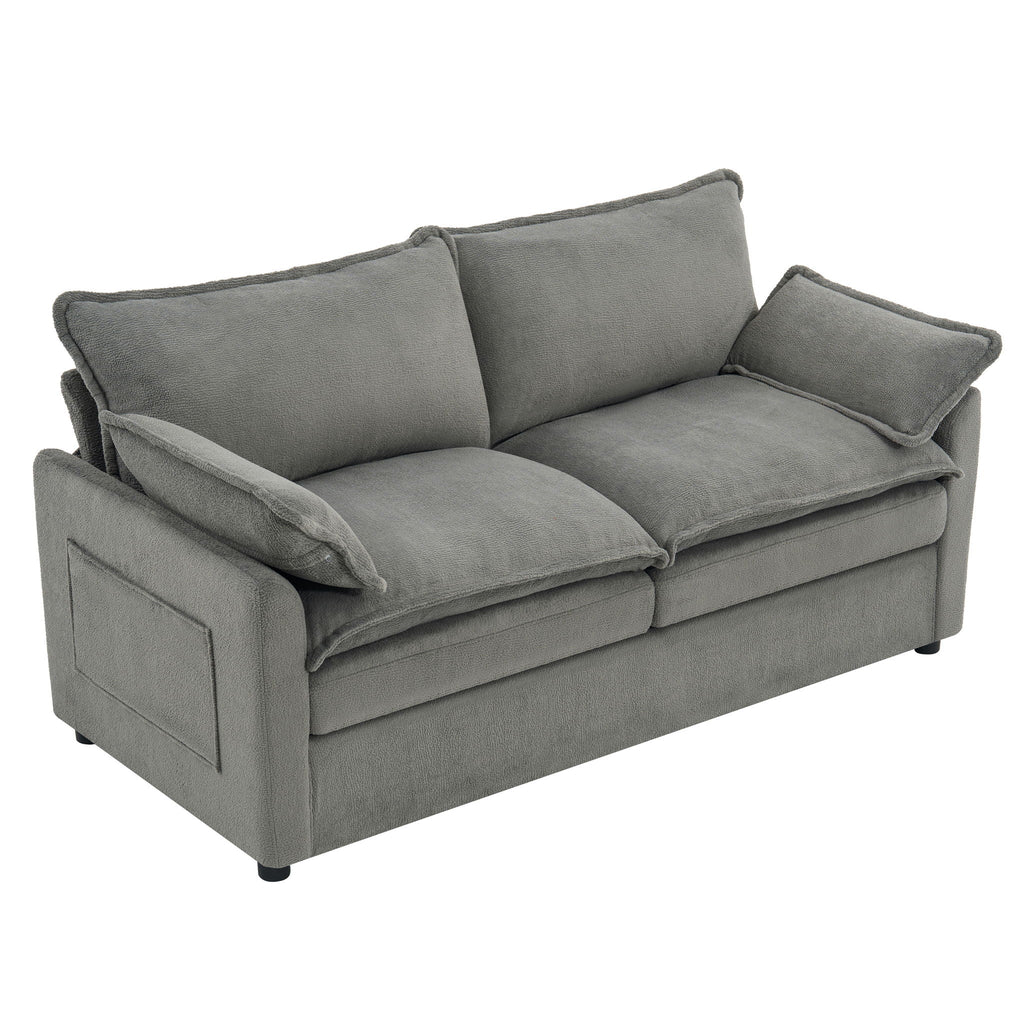 Modern Loveseat Sofa with Side Storage Pockets - Green, Beige, or Dark Gray