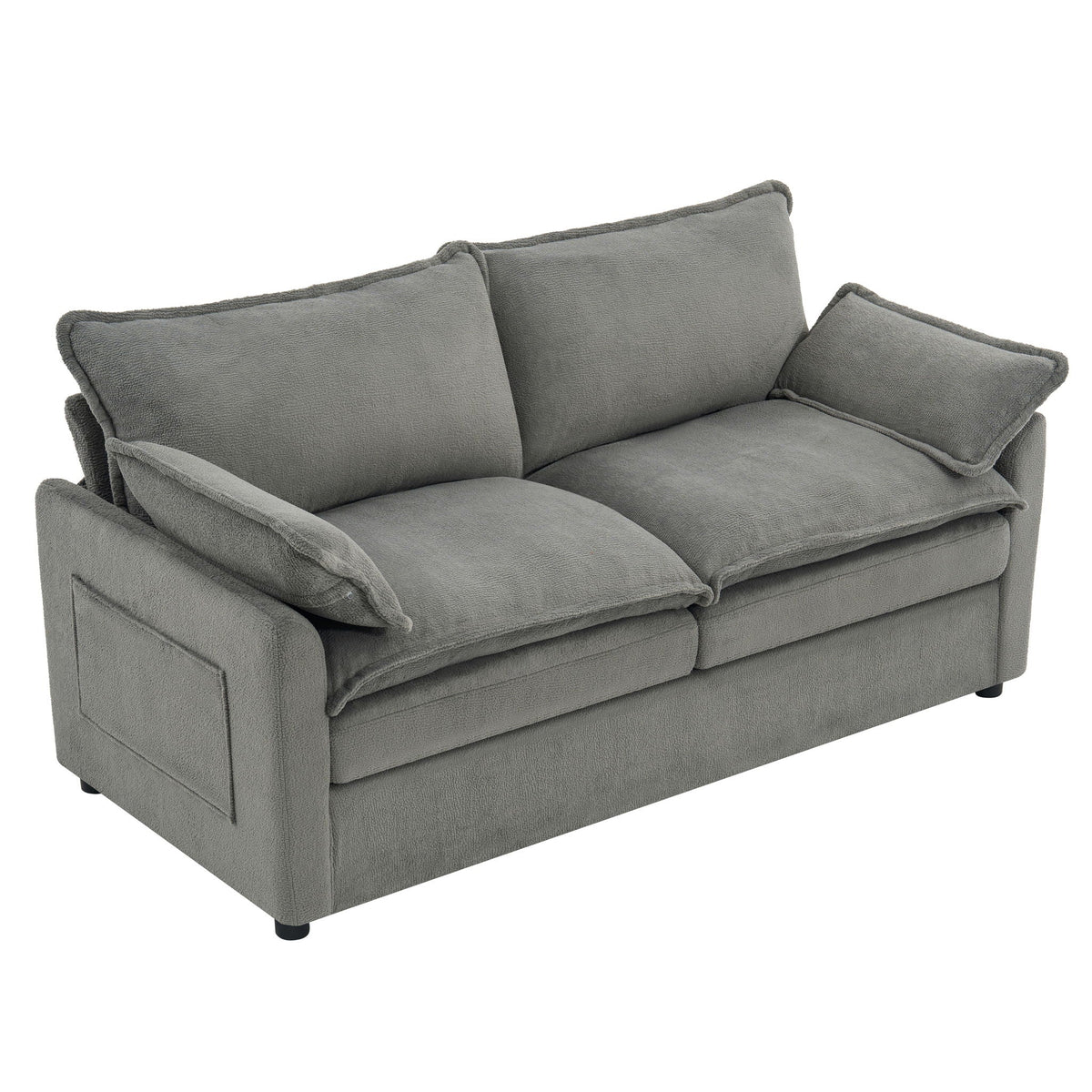 Modern Loveseat Sofa with Side Storage Pockets - Green, Beige, or Dark Gray