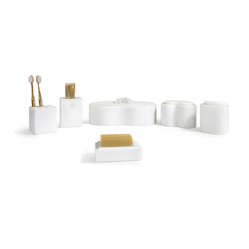 Elegant Marble Bathroom Accessories Set with Natural Veining - Light Brown or White