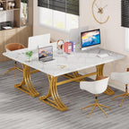 White and Gold Executive Desk with X-Legs - Stain-Resistant Surface