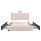 Upholstered Storage Bed with Oversized Rabbit Ear Headboard & LED Lights - Beige or Light Blue