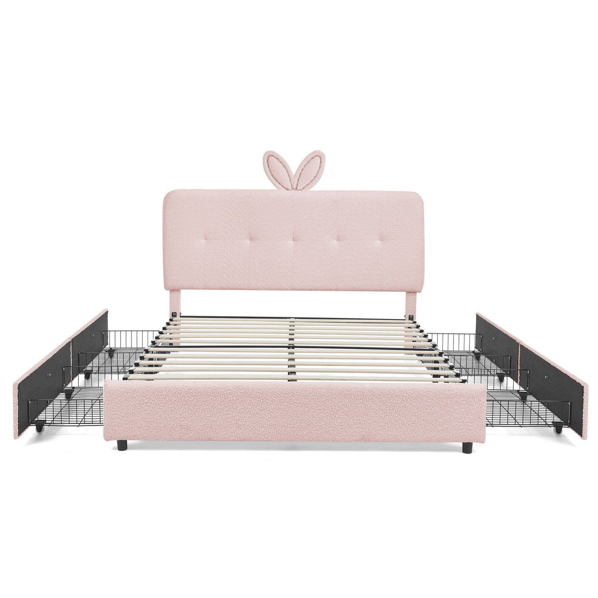 Upholstered Storage Bed with Oversized Rabbit Ear Headboard & LED Lights - Beige or Light Blue