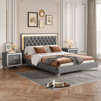 Queen Upholstered Platform Bed with LED Lights - 3-Piece Set, Gray