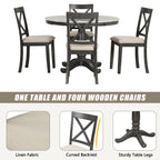5-Piece Solid Wood Dining Set — White or Dark Gray