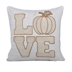 Love Pumpkin Embroidered Throw Pillow with Embroidered LOVE Lettering - Natural