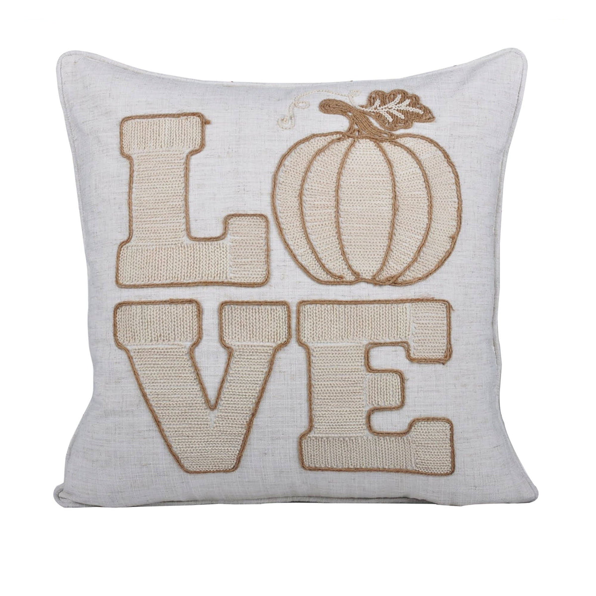 Love Pumpkin Embroidered Throw Pillow with Embroidered LOVE Lettering - Natural