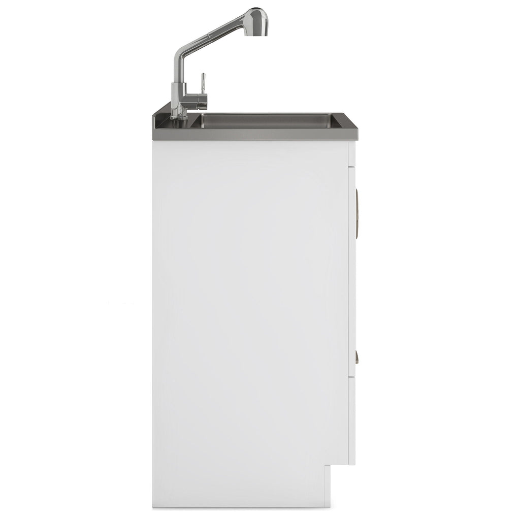 Laundry Cabinet with Faucet and Stainless Steel Sink - White