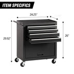 4-Drawer Rolling Tool Chest Cabinet with Wheels - Black