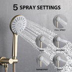 Wall Mounted Shower Set with High Pressure 10" Rain Head & 5-Function Handheld - Gold or Pearl Silver