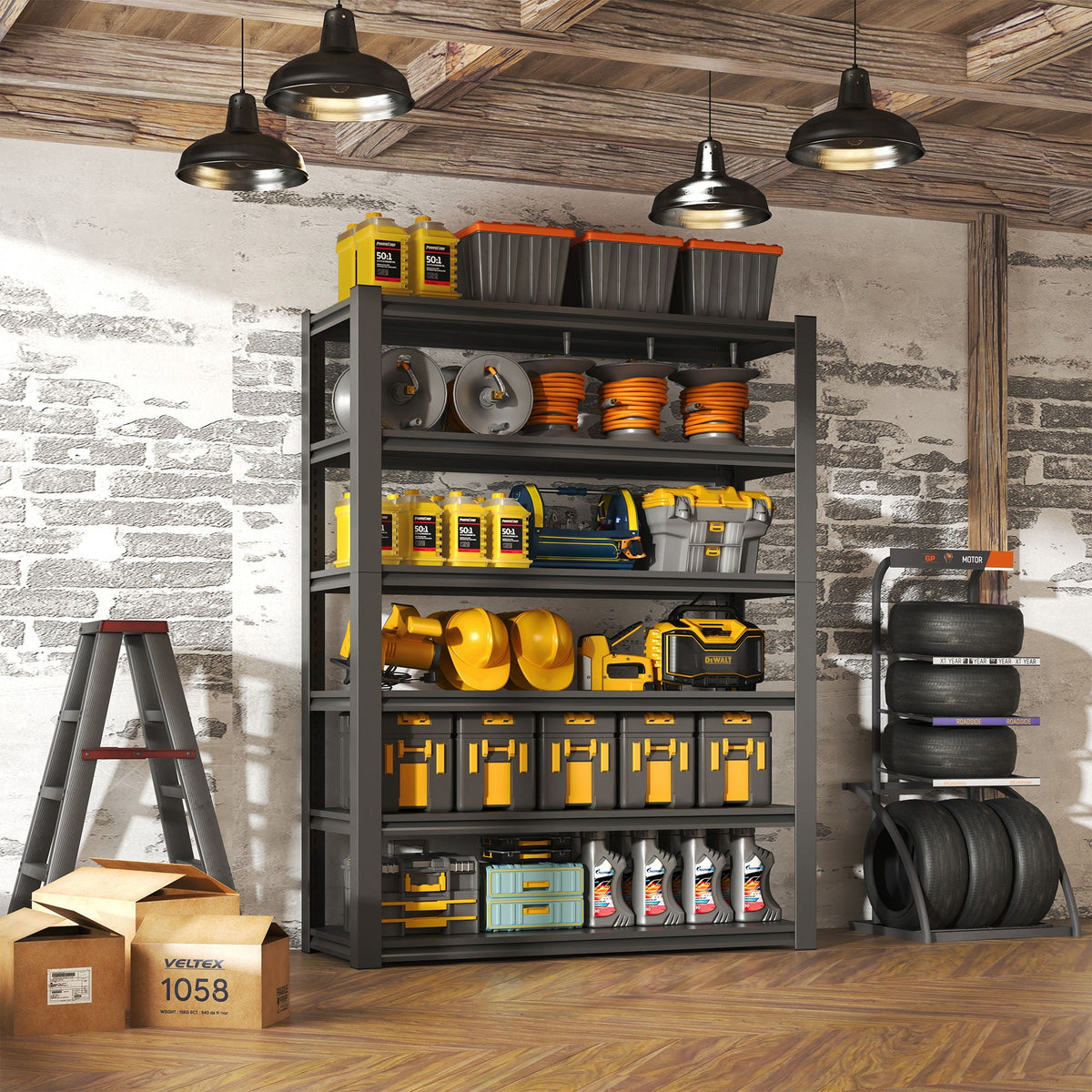 Heavy Duty Metal Garage Shelving Unit with Adjustable Shelves - Black