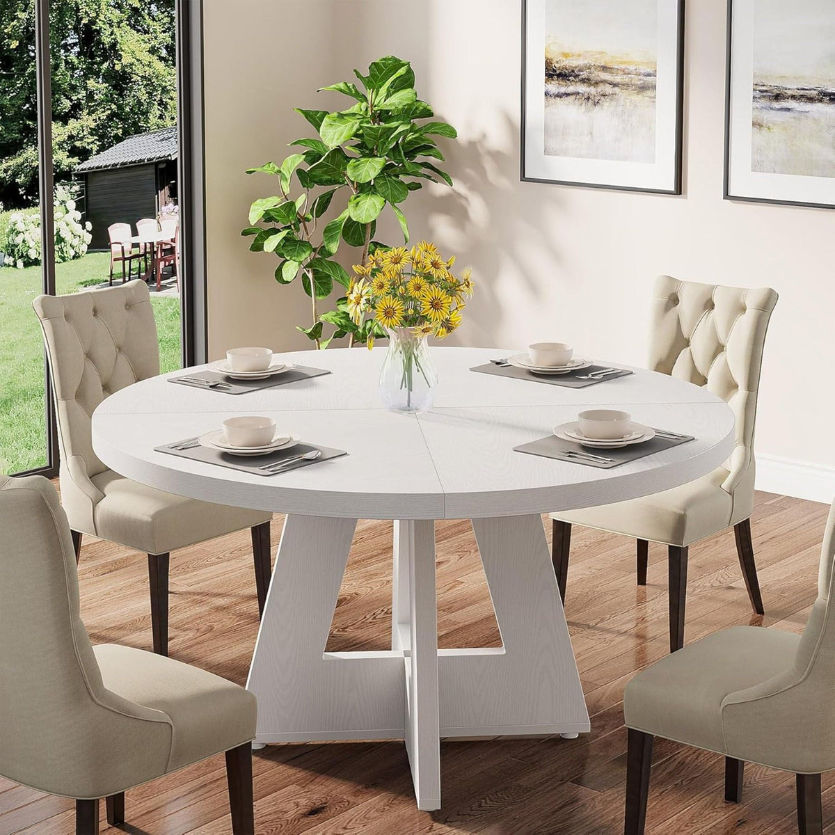 Round Dining Cross Base Kitchen Table with Engineered Wood - Assorted Colors