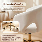 Adjustable White Office Chair with Ergonomic Support - Velvet Finish