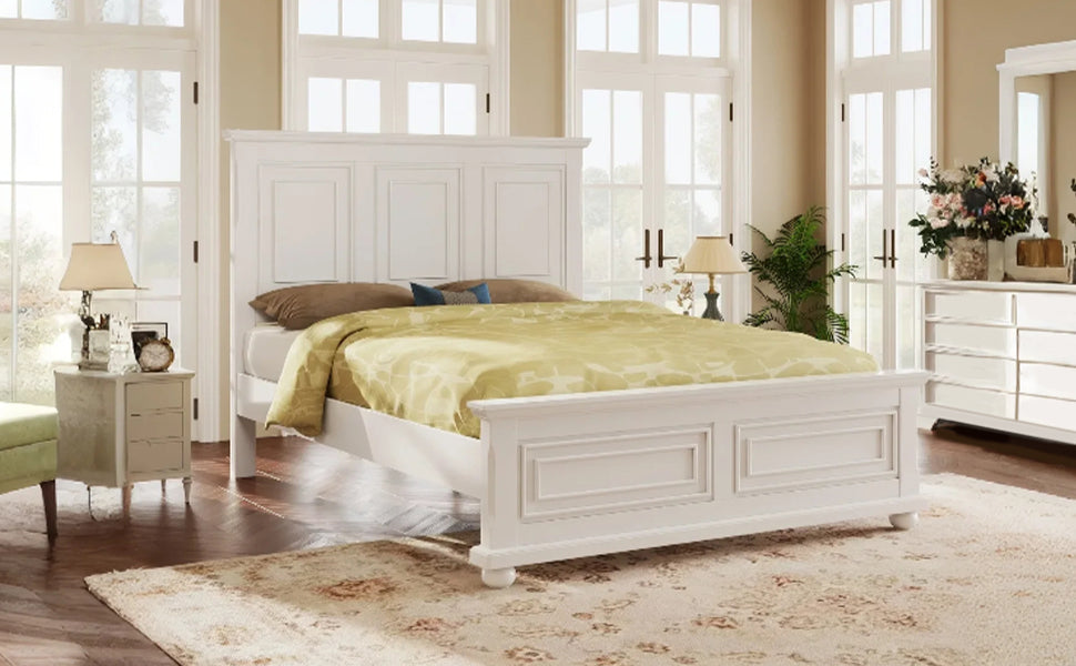 Pinewood Vintage Tall Headboard King Bed Frame with Classic Details - White