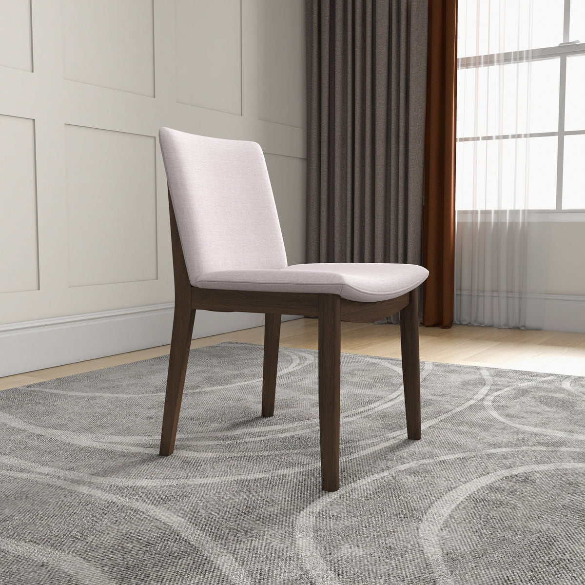 Mid-Century Modern Solid Wood Dining Chair Set with Fabric Upholstery - Multiple Colors