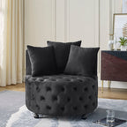 Modern Upholstered Swivel Chair with Button Tufted Design and Movable Wheels - Multiple Colors
