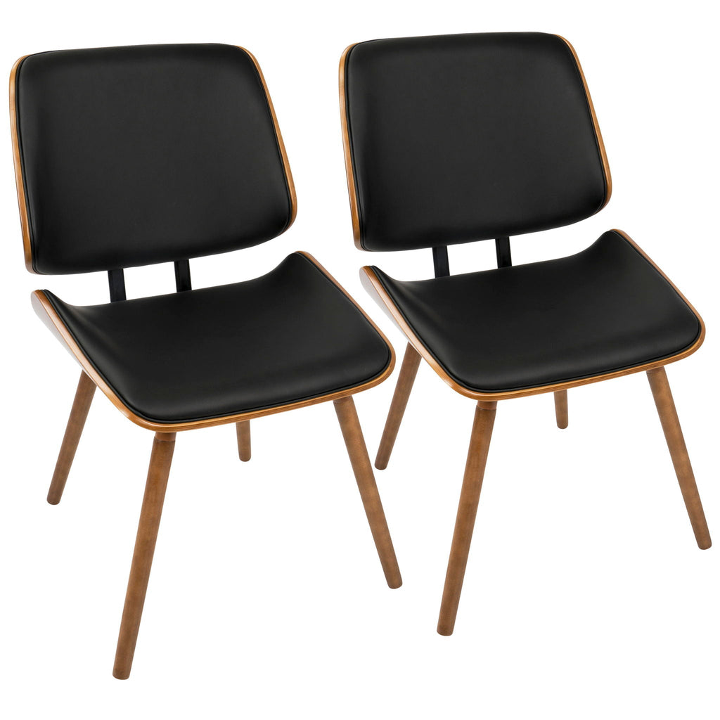Mid-Century Modern Dining Chair Set with Padded Upholstery - Walnut/Black