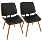Mid-Century Modern Dining Chair Set with Padded Upholstery - Walnut/Black