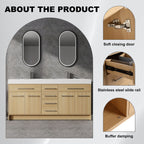 Freestanding Bathroom Vanity with Resin Sink and Soft-Closing Doors - Light Brown