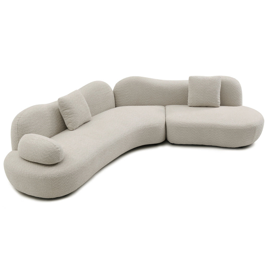 Modern Curved Modular 5 Seater Sofa with Plush Pillows - White or Beige