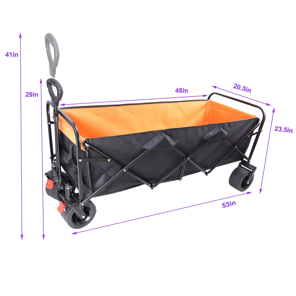 Large Capacity Folding Outdoor Wagon Cart with Extender - Black & Orange