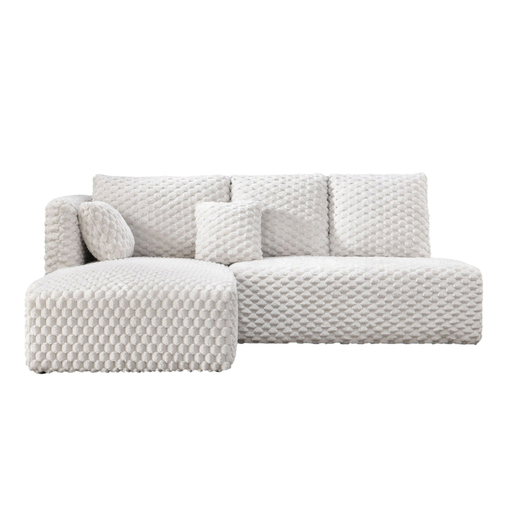 Ivory Sectional Sofa with Chaise - Corduroy Upholstery