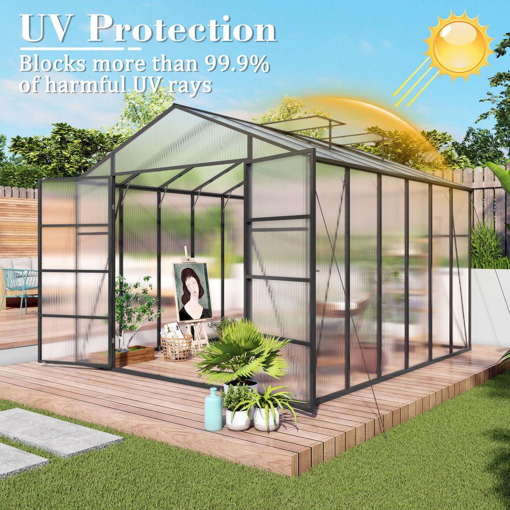Gain Height Windproof Greenhouse with Heavy-Duty Frame - Black