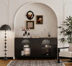 Lacquered Wooden Sideboard with 4 Glass Doors - Black