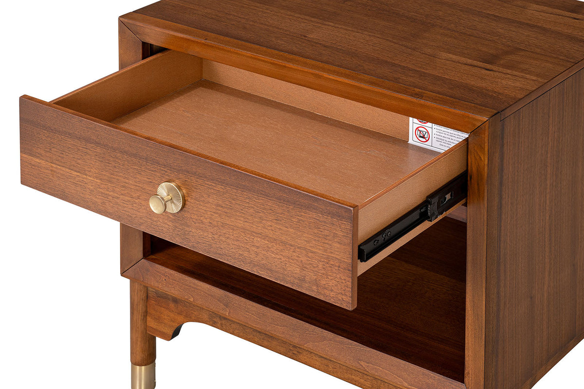 Mid Century Modern Nightstand with USB Port - Wood, Gold Accent